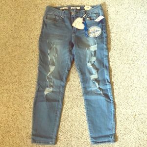 Light blue, distressed stretch jeans